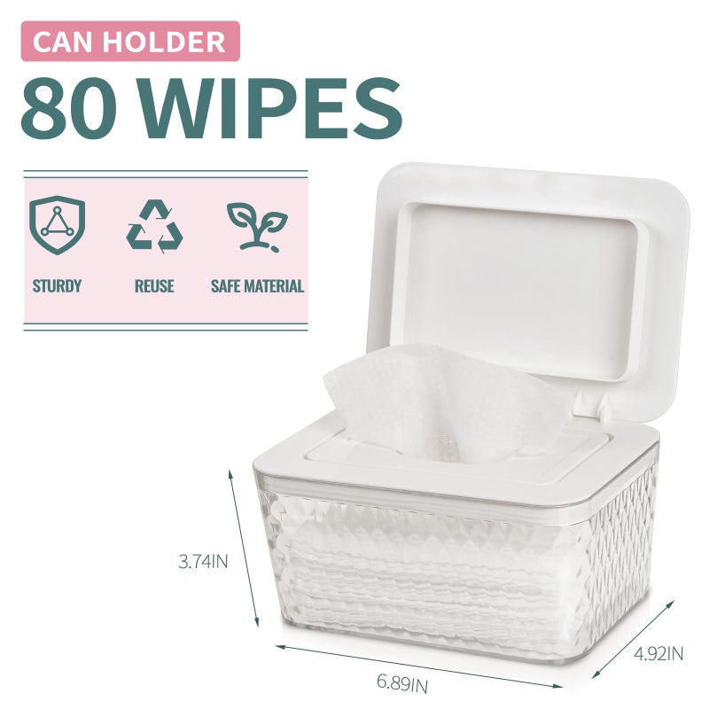 Whiidoom Wipes Dispenser, One-Handed Operation Wipe Holder for Baby & Adult, Seal-Designed Wipes Container for Bathroom Keep Diaper Wipes Fresh (White) - Image 2