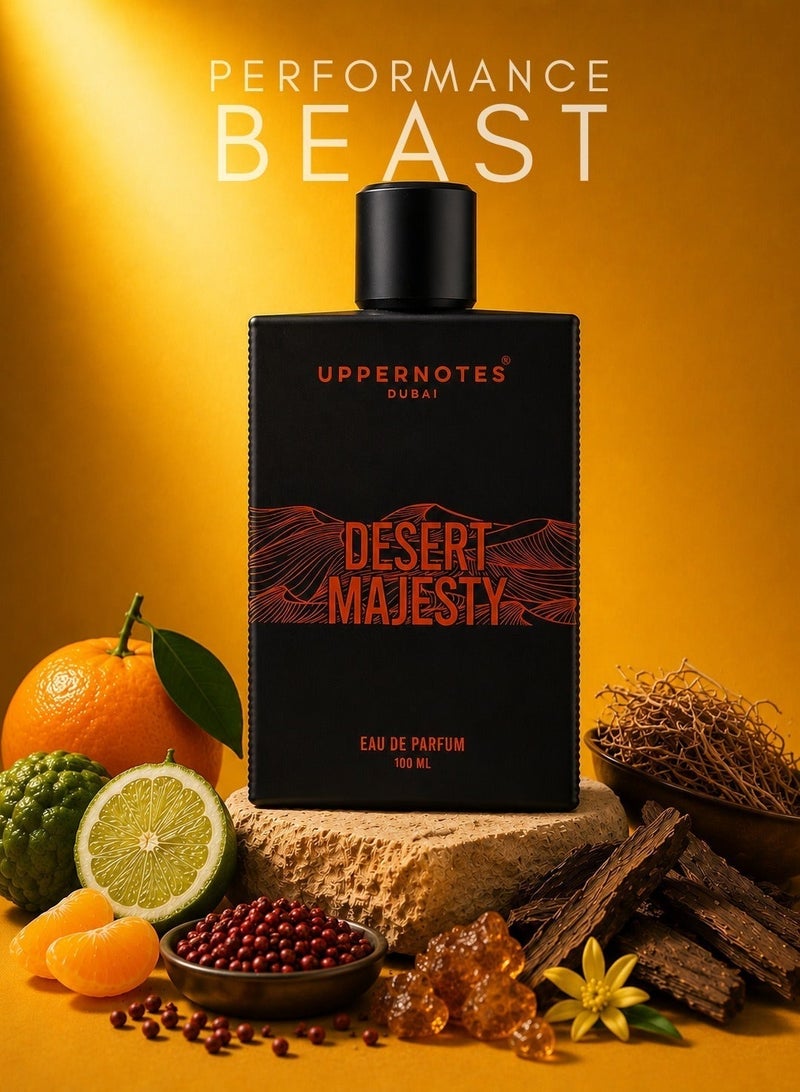 UpperNotes Desert Majesty EDP Unisex Perfume 100ml | Oud Saffron Orange Blossom Leather | Long Lasting Premium Arabic Fragrance UAE - Image 1