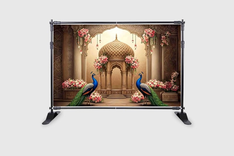 Backdropon تجسيد الطاووس الكبير مع تصميم زهور الطاووس خلفية جدارية لغرفة النوم زينة جدارية للمنزل المكتب السكني غرفة المعيشة بحجم 5 أقدام ارتفاع و 8 أقدام عرض، متعدد الألوان - Image 2