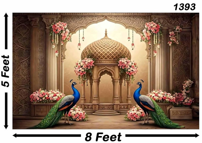 Backdropon تجسيد الطاووس الكبير مع تصميم زهور الطاووس خلفية جدارية لغرفة النوم زينة جدارية للمنزل المكتب السكني غرفة المعيشة بحجم 5 أقدام ارتفاع و 8 أقدام عرض، متعدد الألوان - Image 3
