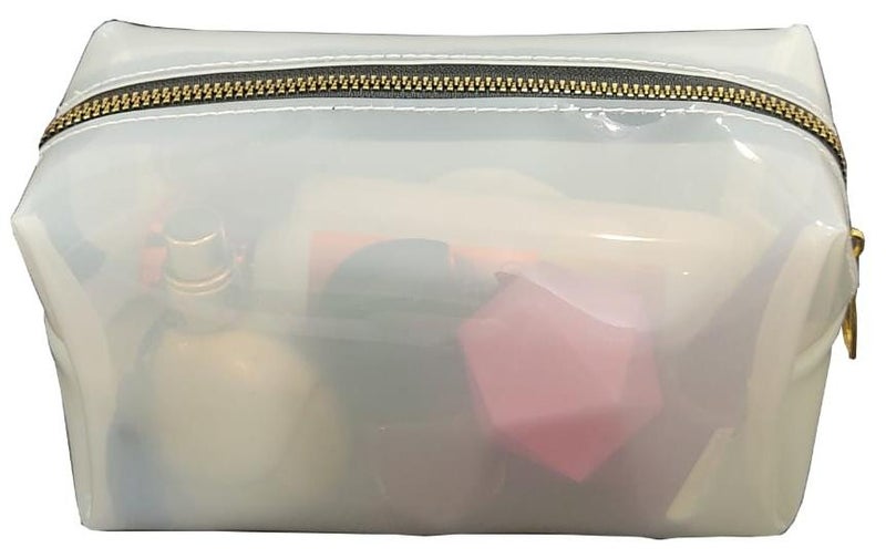 Brand Stores حقيبة كلاتش لتنظيم المكياج من مادة بي في سي الشفافة من براند ستورز - باللون الأبيض - Image 1