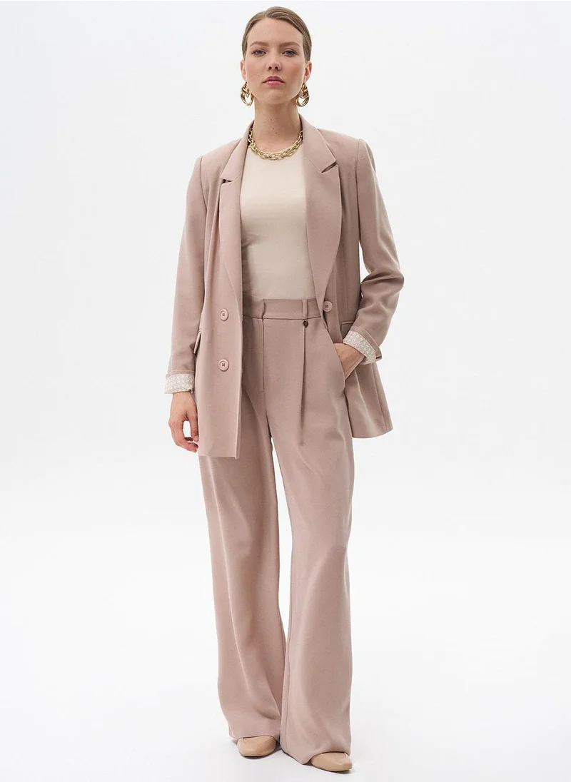 Kayra Pleated Pocket Detail Basic Pants Beige