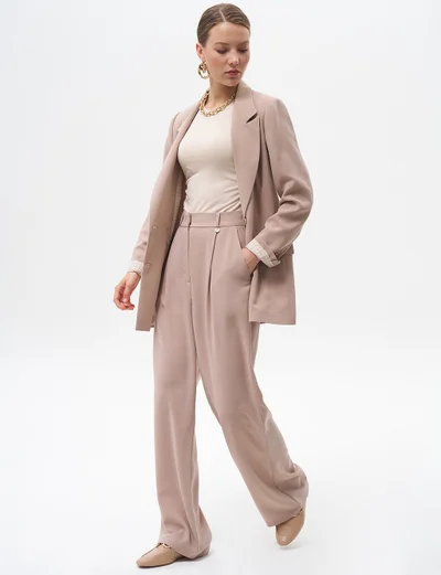 Kayra Pleated Pocket Detail Basic Pants Beige