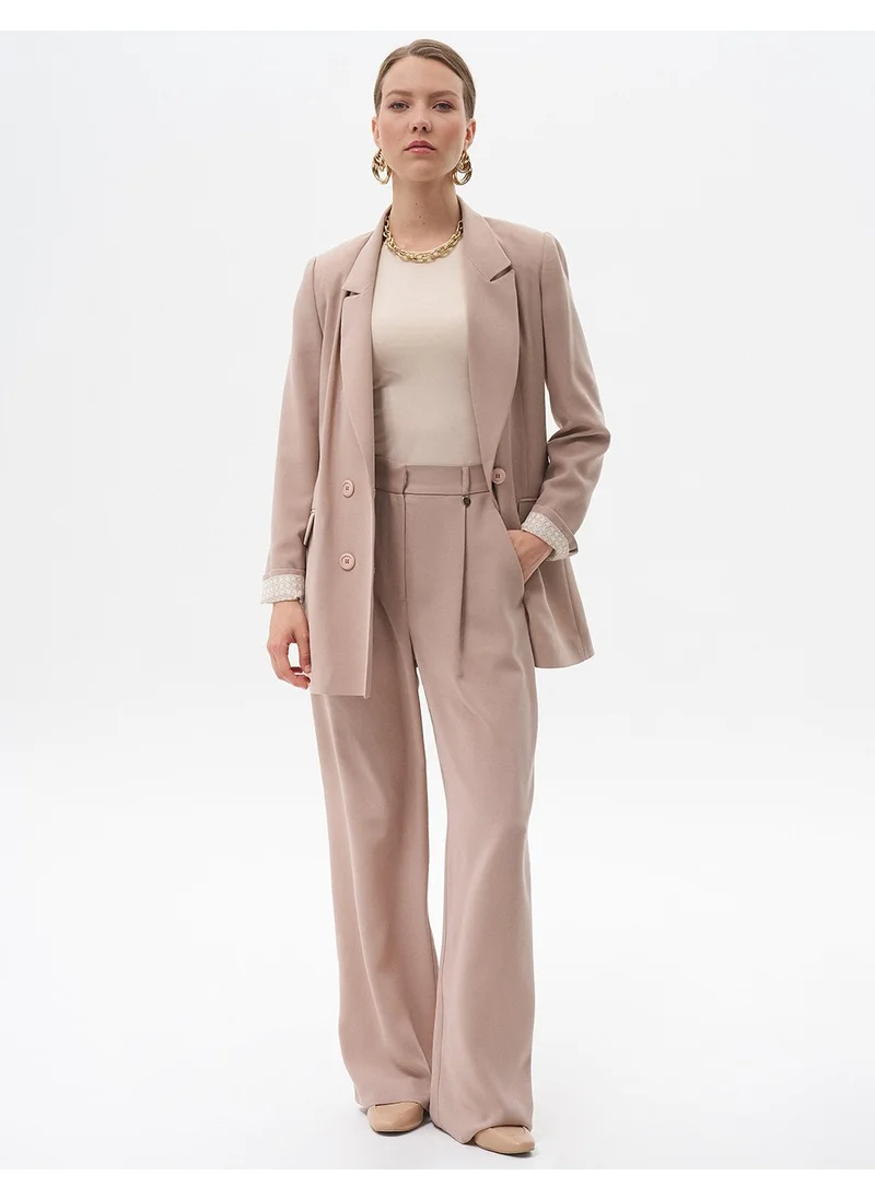 Kayra Pleated Pocket Detail Basic Pants Beige