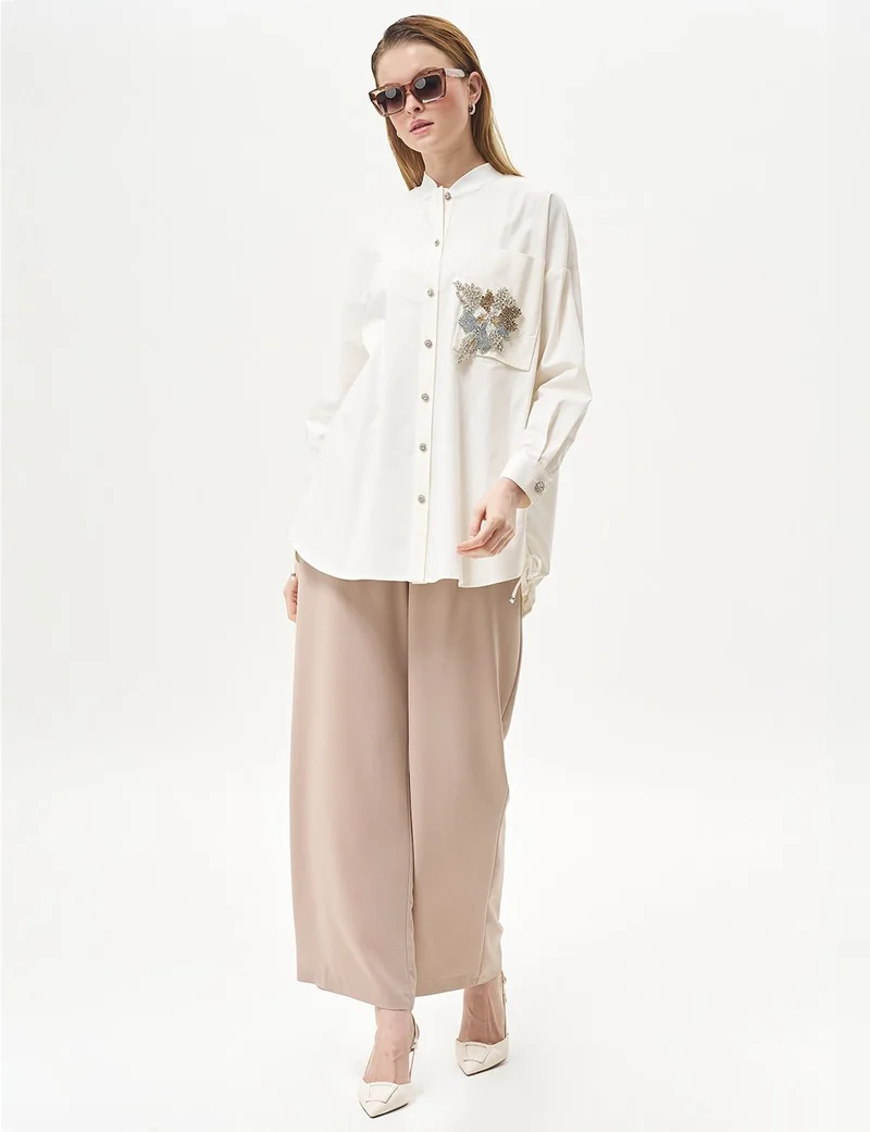 Kayra Pleated Pocket Detail Basic Pants Beige