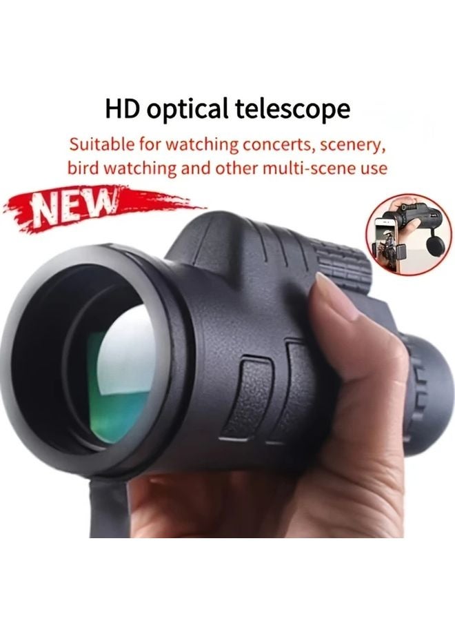 Black Monocular Telescope 10x40 Manual Focus With Compass For Bird Watching Camping - Image 3