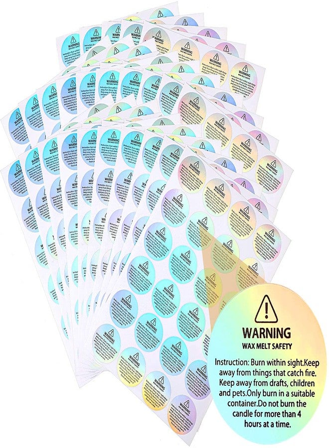 iKalaa® Wax Melting Safety Stickers Self-Adhesive Round Candle Warning Stickers Holographic | Candle Warning Labels Candle Jar Container Labels for Candle Jars Tins Containers Candle Making (120) - Image 1