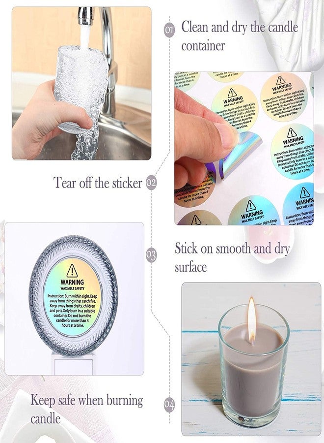 iKalaa® Wax Melting Safety Stickers Self-Adhesive Round Candle Warning Stickers Holographic | Candle Warning Labels Candle Jar Container Labels for Candle Jars Tins Containers Candle Making (120) - Image 4