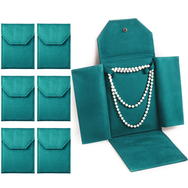 Kenning 6 Pcs Velvet Necklace Jewelry Display Folder Travel Necklace Organizer Women Pearl Jewelry Pouch Gift Bag(Green) - Image 1