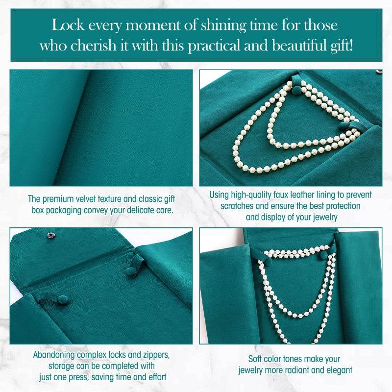 Kenning 6 Pcs Velvet Necklace Jewelry Display Folder Travel Necklace Organizer Women Pearl Jewelry Pouch Gift Bag(Green) - Image 4