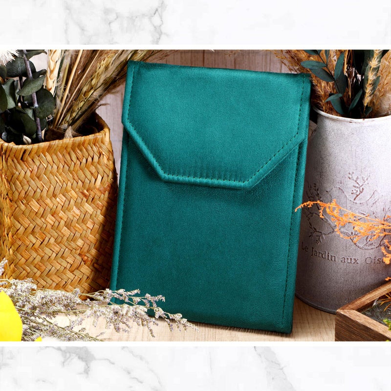 Kenning 6 Pcs Velvet Necklace Jewelry Display Folder Travel Necklace Organizer Women Pearl Jewelry Pouch Gift Bag(Green) - Image 5