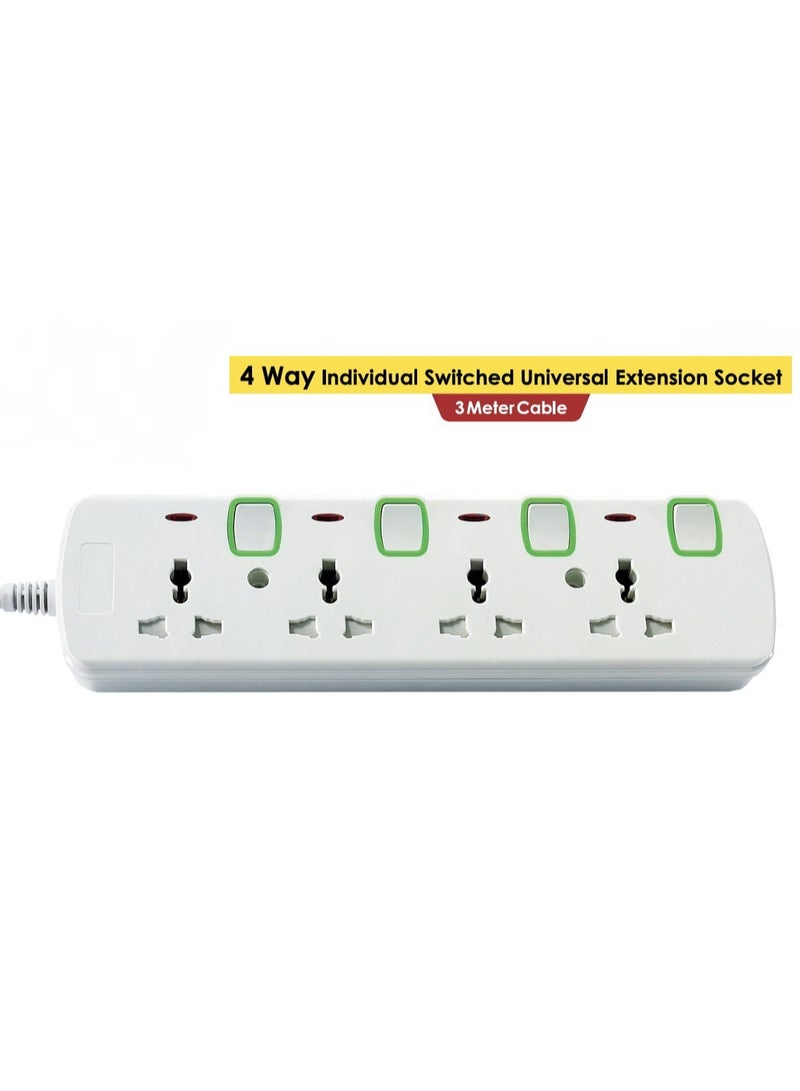 مقبس تمديد طاقة متعدد المكونات، مقبس حائط عالمي بأربعة اتجاهات، سلك 3M، قابس عالمي 3 سنون - واقي من التيار الزائد للمنزل والمكتب والمطبخ الإلكترونيات - Image 1