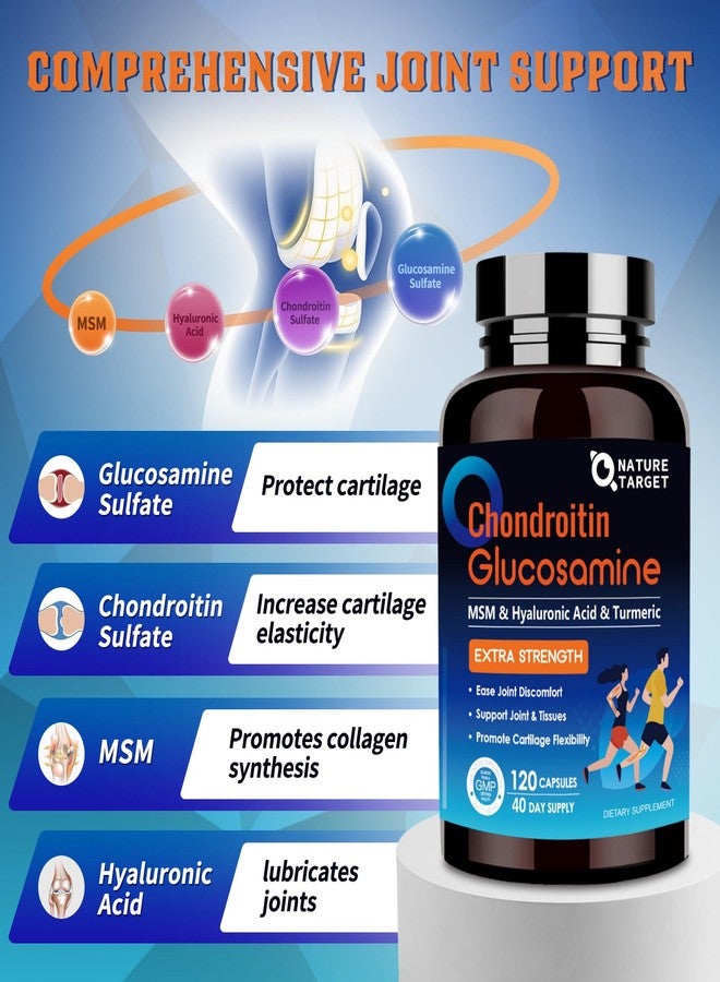 NATURE TARGET Glucosamine Chondroitin MSM, Joint Support Supplement, Shellfish Free, Turmeric Boswellia, Hyaluronic Acid, Collagen, Calium for Cartilage and Bone Health,120 Capsules, 40 Servings - Image 2