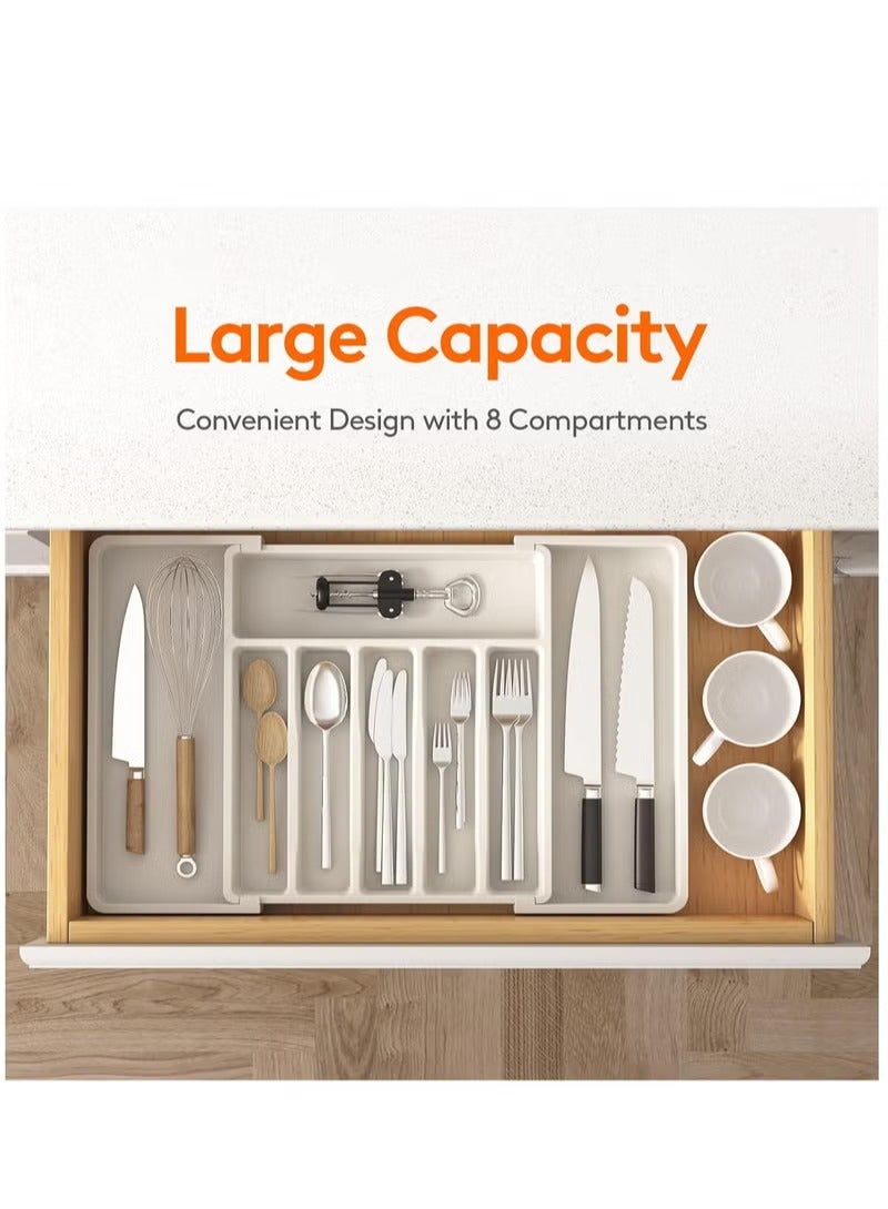 ميكسد منظم أدوات مائدة سيلفروير وأدراج ومطبخ، صينية أدوات وحامل للمطبخ قابلة للتوسيع للدرج وقابلة للتعديل، درج بلاستيكي صغير الحجم لتخزين لملاعق والشوك والسكاكين، مقاس L - Image 3