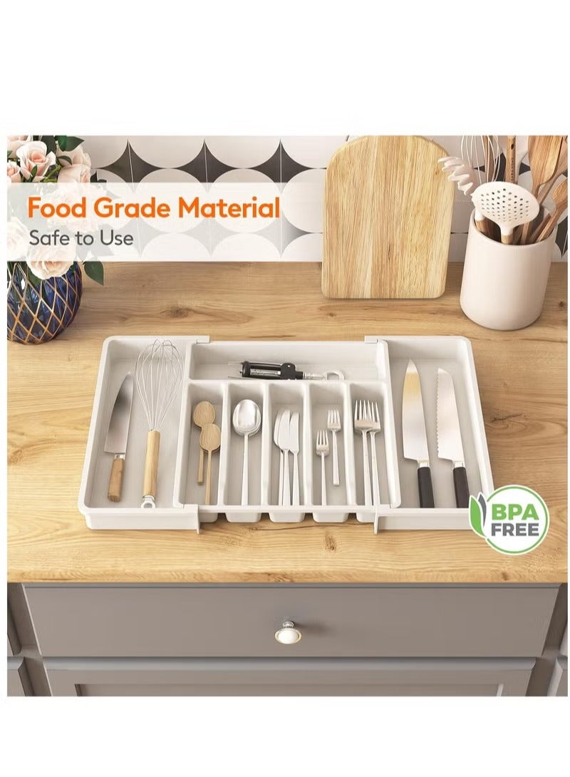 ميكسد منظم أدوات مائدة سيلفروير وأدراج ومطبخ، صينية أدوات وحامل للمطبخ قابلة للتوسيع للدرج وقابلة للتعديل، درج بلاستيكي صغير الحجم لتخزين لملاعق والشوك والسكاكين، مقاس L - Image 5