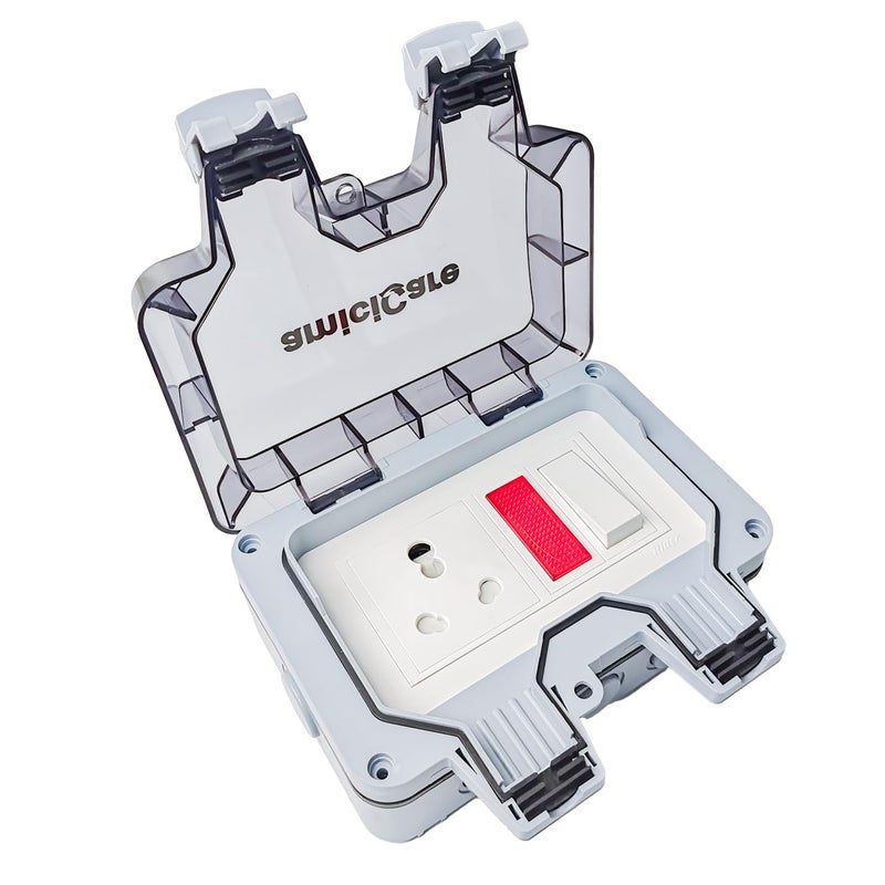 amiciCare مفتاح كهربائي مقاوم للماء مع مؤشر الطاقة وغطاء قابل للقفل، صندوق مفتاح كهربائي خارجي 6/16 أمبير IP66 لشحن المركبات الكهربائية - Image 1