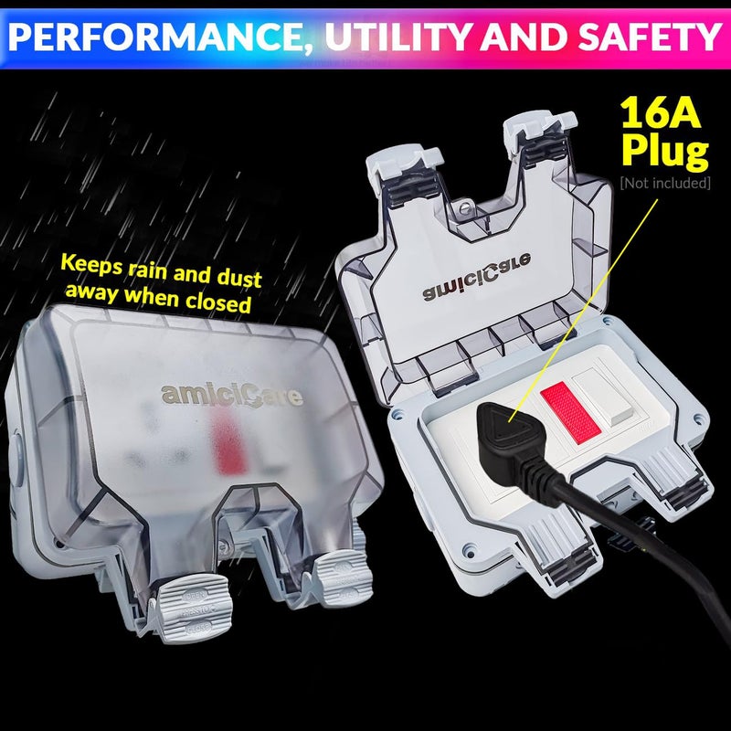 amiciCare مفتاح كهربائي مقاوم للماء مع مؤشر الطاقة وغطاء قابل للقفل، صندوق مفتاح كهربائي خارجي 6/16 أمبير IP66 لشحن المركبات الكهربائية - Image 4