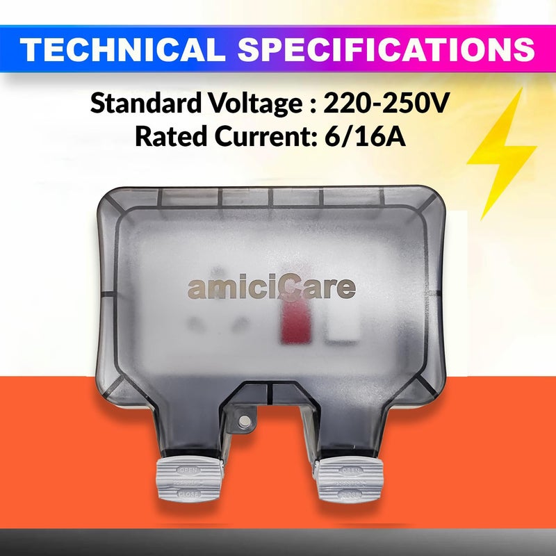 amiciCare مفتاح كهربائي مقاوم للماء مع مؤشر الطاقة وغطاء قابل للقفل، صندوق مفتاح كهربائي خارجي 6/16 أمبير IP66 لشحن المركبات الكهربائية - Image 2
