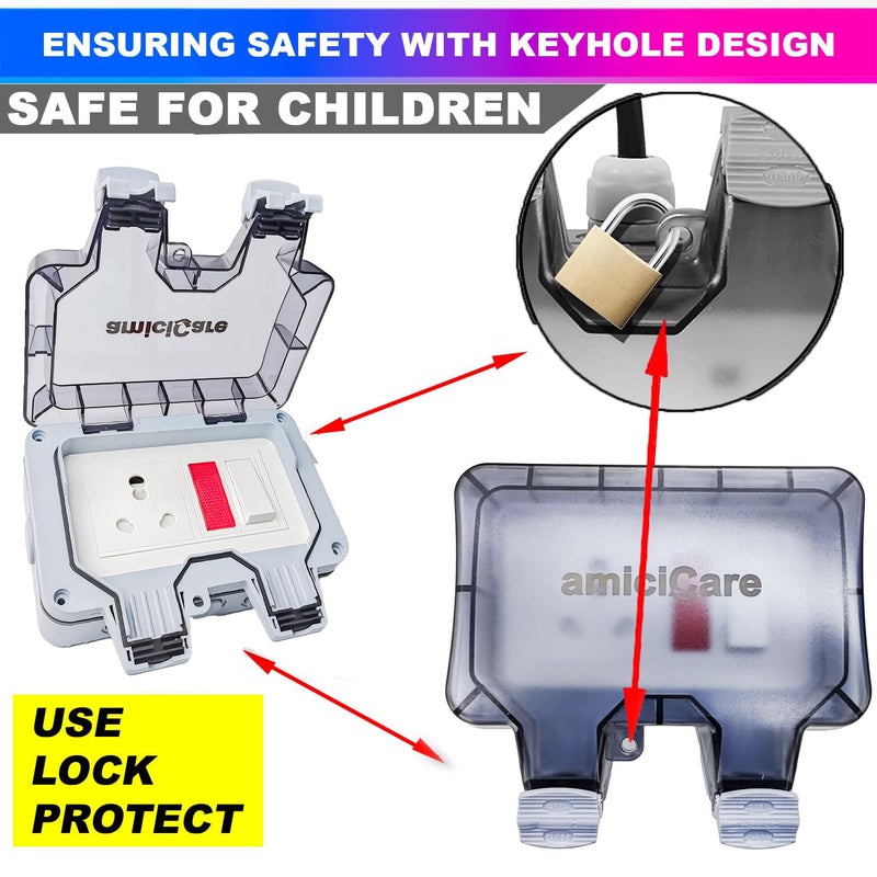 amiciCare مفتاح كهربائي مقاوم للماء مع مؤشر الطاقة وغطاء قابل للقفل، صندوق مفتاح كهربائي خارجي 6/16 أمبير IP66 لشحن المركبات الكهربائية - Image 3