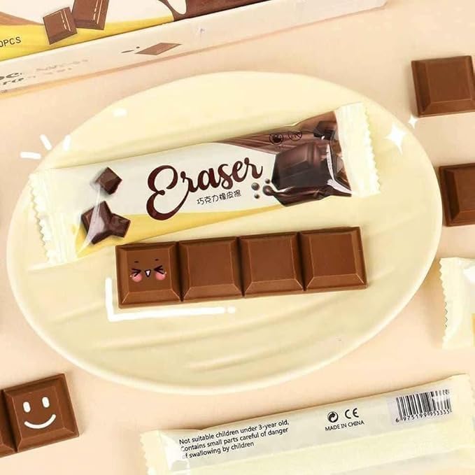 Eraser - Cute Chocolate Shape with Design Divided into Four Sections, Perfect for Students (4 Pack) and Educational Supplies, Cute Scent Khamat High Quality Display of 3 Pack