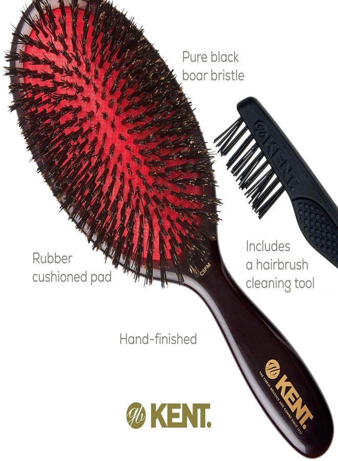 Kent CSFM Classic Shine Large Oval Cushion Straightening Brush and Hair Detangler - Natural Black Boar Bristle Hair Brush - Shine Hair Brush and Scalp Scrubber for Shoulder to Mid-Length Hair - Image 5