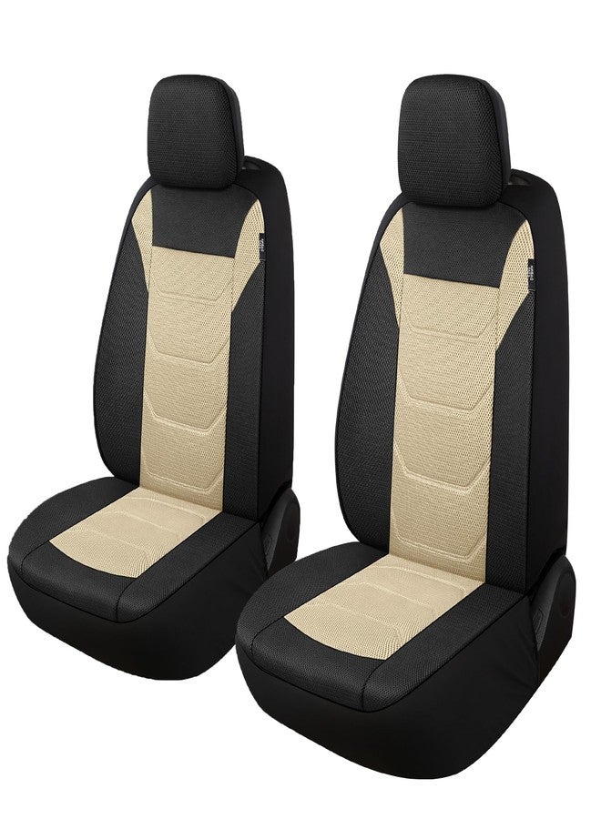 Pariiaotin 3D Air Mesh Car Seat Cover Front Sets Washable and Breathable Premium Cloth Automotive Vehicle Seat Covers for Cars Interior, Universal Fit for Most Cars, Sedan, Truck, SUV(Black/Beige)