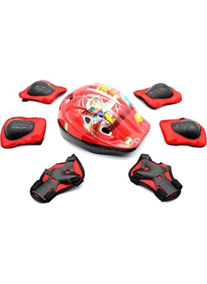 EASY FUTURE Sport Protective Gear 7 IN 1 Set for Boy and Girl Helmet and Knee Pads and Elbow Pads and Wristbands Guard for Kids Red Colour  - Image 1