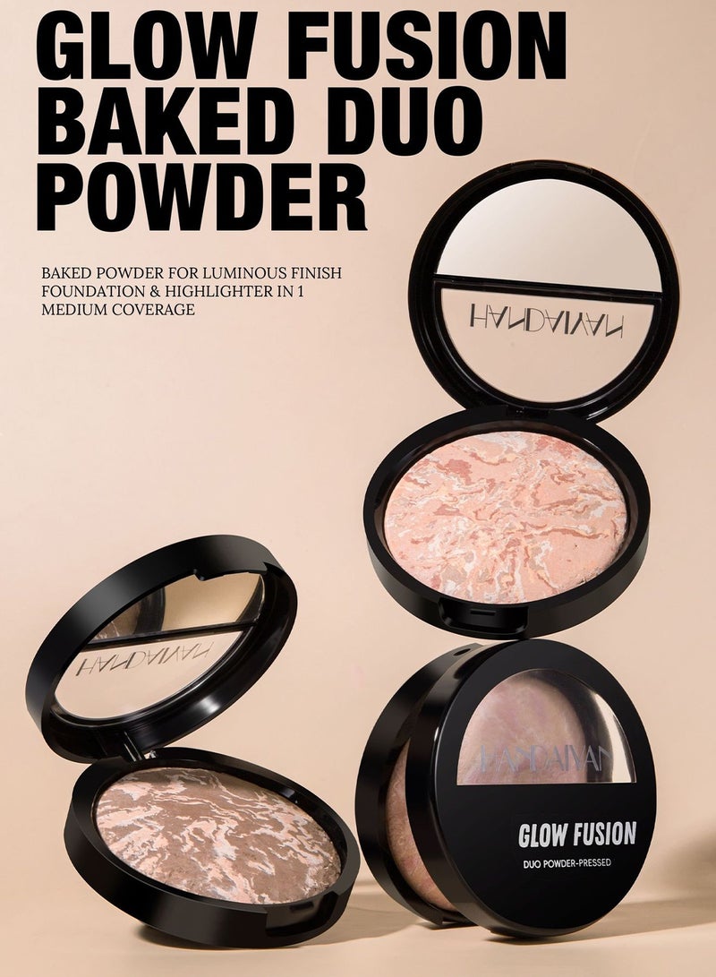 Handaiyan Baked Duo Pressed Powder Foundation & Highlighter Oil-Control 05 Tan - Image 2