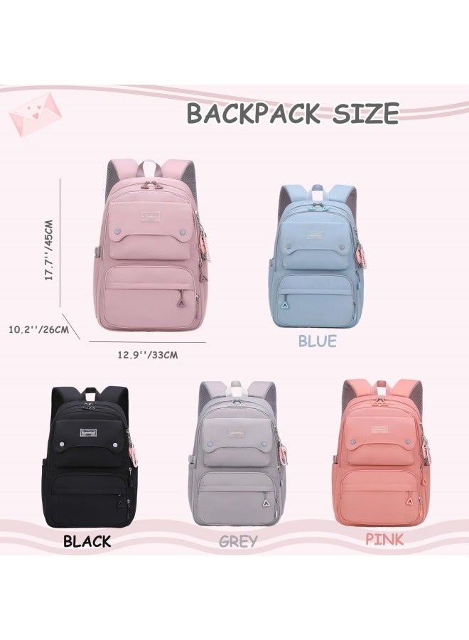 GGEROU حقيبة ظهر كاجوال للأطفال بلون موحد للبنات لحقيبة المدرسة الابتدائية والمتوسطة حقيبة سفر للمراهقين زرقاء - Image 3