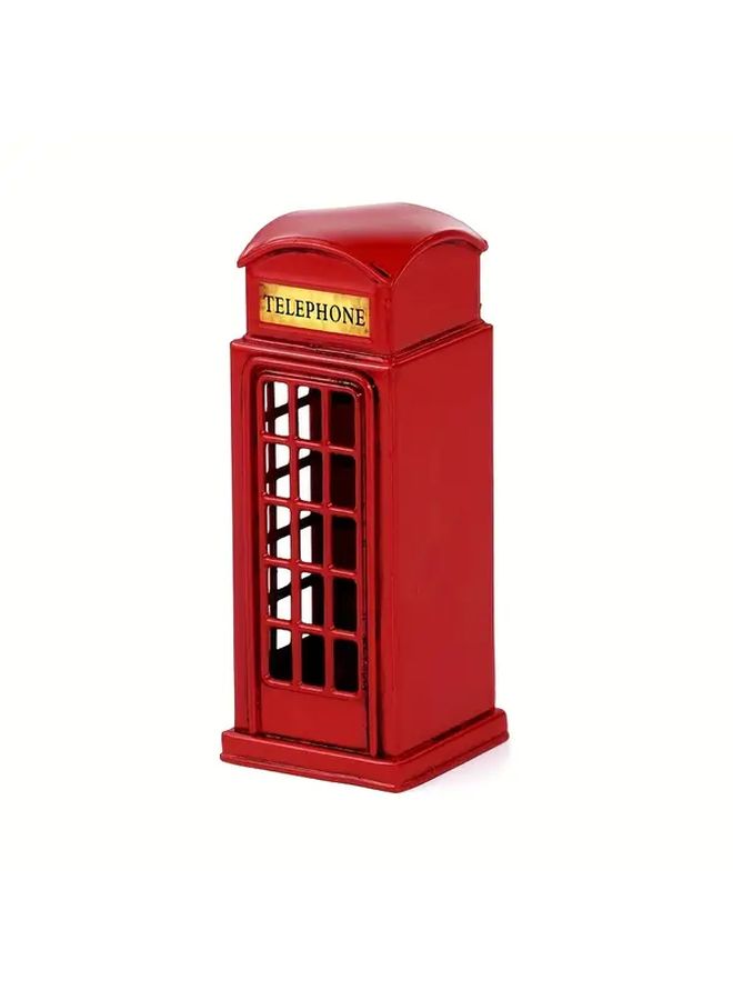 Unique Limited Edition Red Telephone Booth Model Full Metal Handcrafted Featuring Signage And Gauge Settings Ideal For Home Decor Collectible Display Jsea Xiao Dianhuating - Image 4