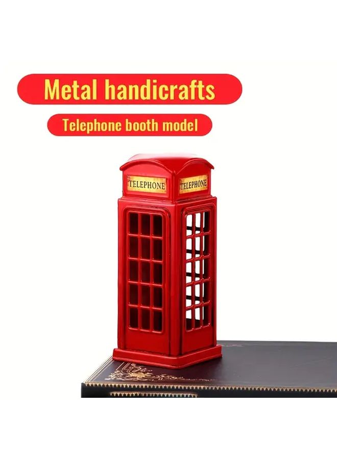 Unique Limited Edition Red Telephone Booth Model Full Metal Handcrafted Featuring Signage And Gauge Settings Ideal For Home Decor Collectible Display Jsea Xiao Dianhuating - Image 1