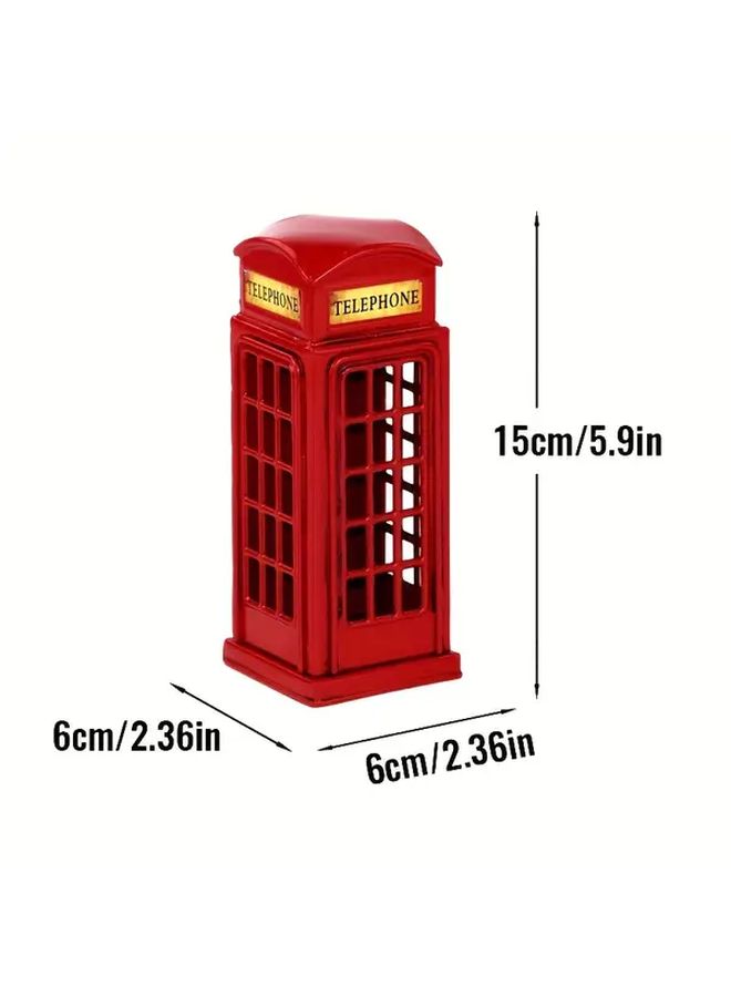 Unique Limited Edition Red Telephone Booth Model Full Metal Handcrafted Featuring Signage And Gauge Settings Ideal For Home Decor Collectible Display Jsea Xiao Dianhuating - Image 2