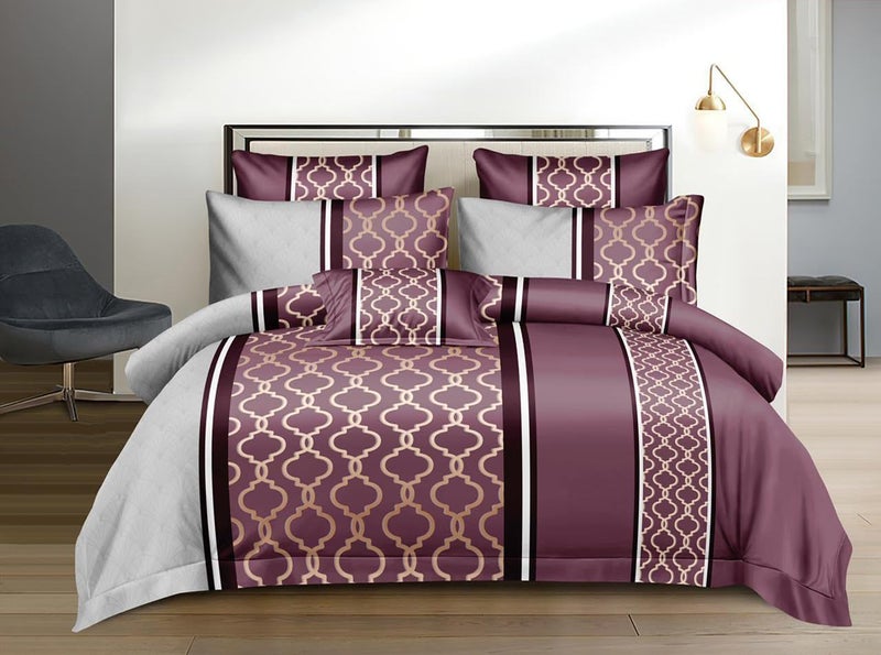 Sky Tex Maroon Color 300 TC Glace Cotton 3D Geometric Printed Double Bed Comforter Set (1 Comforter, 1 Bed Sheet & 2 Pillow Covers)