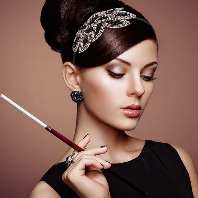 Sibba 1920s Headbands for Women Head Bands Accessories Crystal Bridal Wedding Black Headpiece 20s Rhinestone Flapper Vintage Hair Valentines Accessory for Girls Costume Prom Party Retro