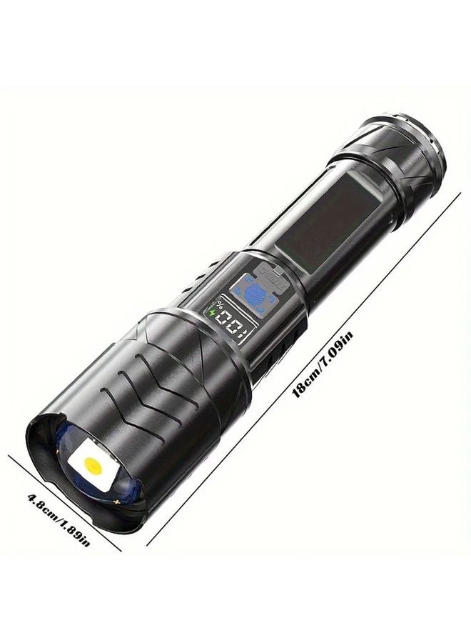 Black Portable LED Flashlight USB C Fast Charging 18650 Battery Digital Display Clip - Image 2