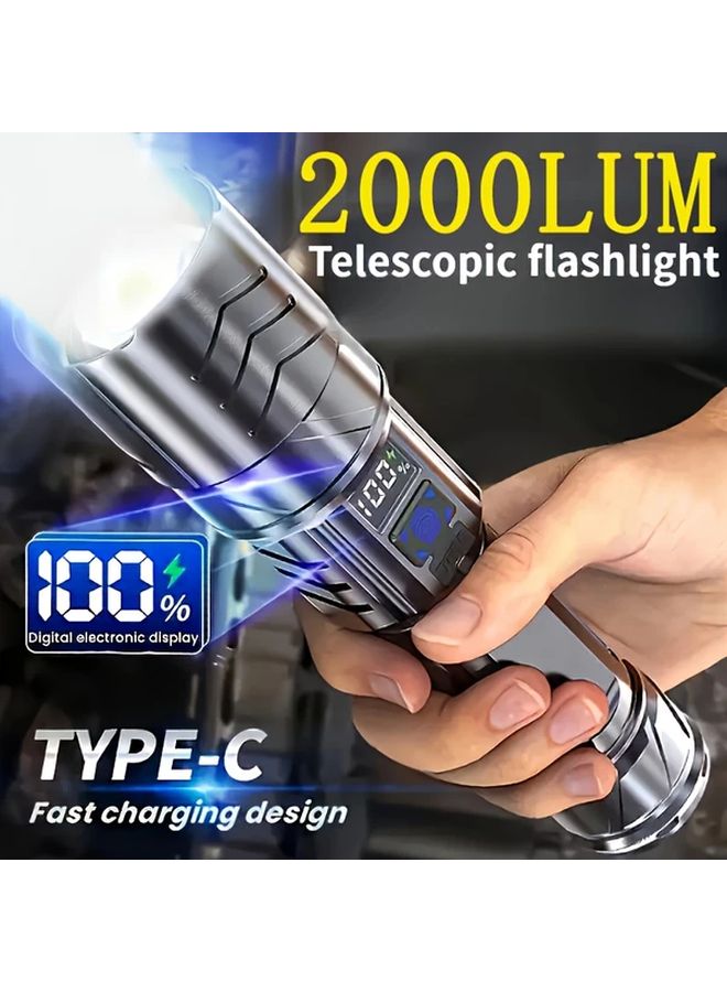 Black Portable LED Flashlight USB C Fast Charging 18650 Battery Digital Display Clip - Image 4