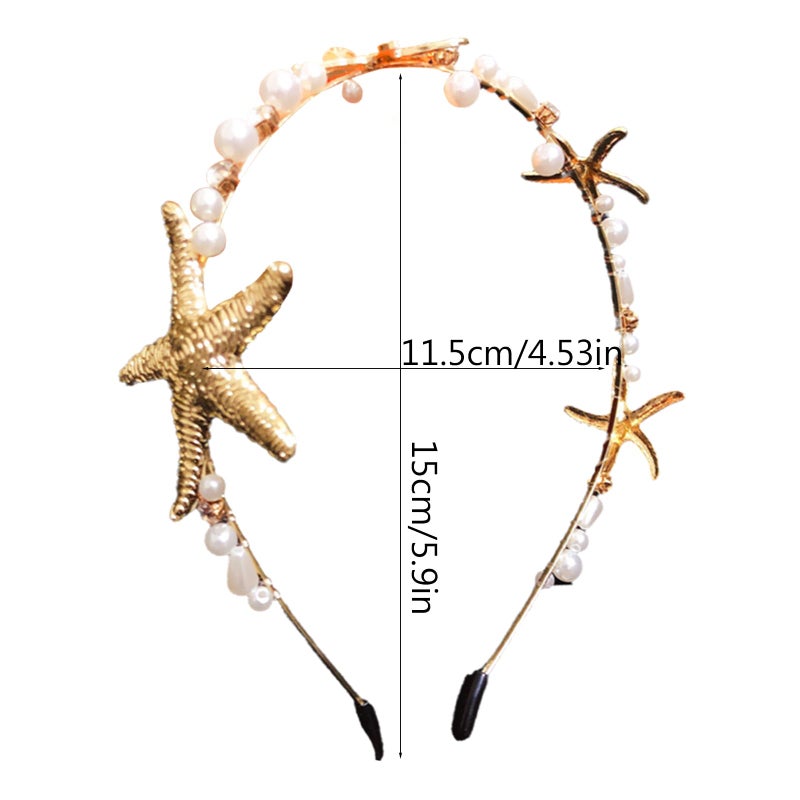 Jaczora Gold Fashion Beaded Starfish Headband, Pearl Starfish Mermaid Headbands, Beach Wedding Hair Accessories for Women - Image 2