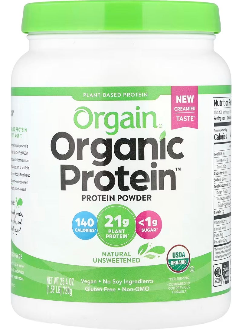 Orgain Organic Protein Powder, Plant Based, Natural Unsweetened, 1.59 Lb - Image 1