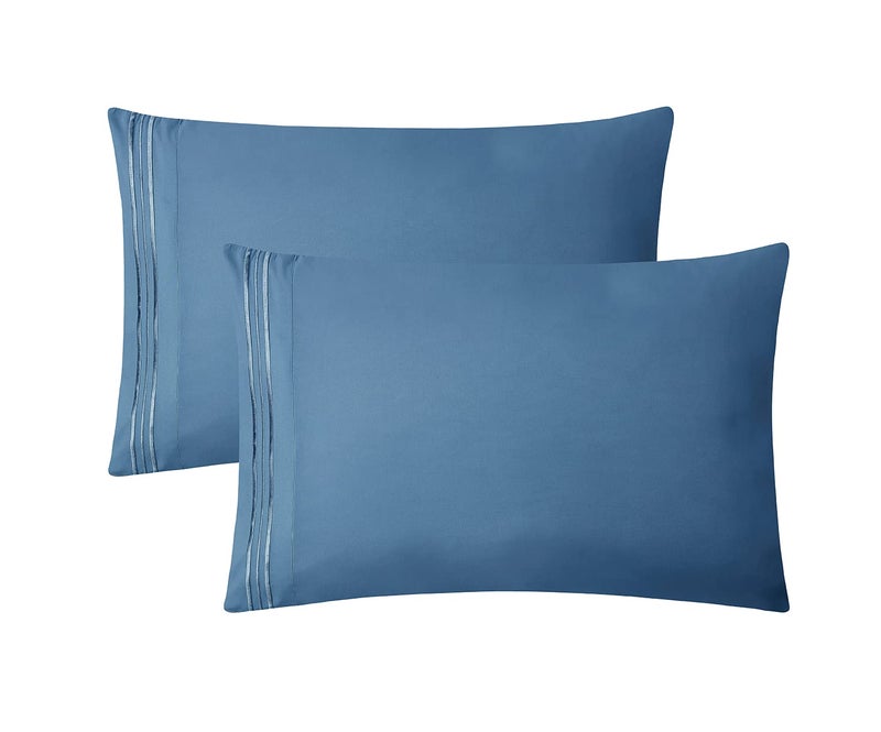 Clara Clark Pillow Cases Standard Size Ultra Soft Pillow Cover Lightweight Microfiber Pillow Cases Queen Size Set of 2 Envelope Closure Pillowcases Blue Heaven