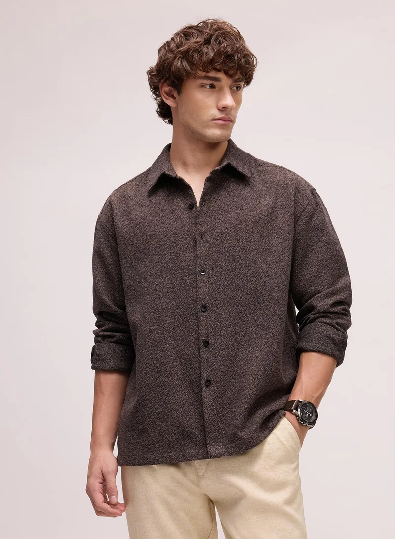 CAHOOT Men's Charcoal Plain/Basic Regular Shirt For Casual Wear | Collared Neck | Long Sleeve | Button Closure | Cotton Shirt Crafted With Comfort Fit For Everyday Wear