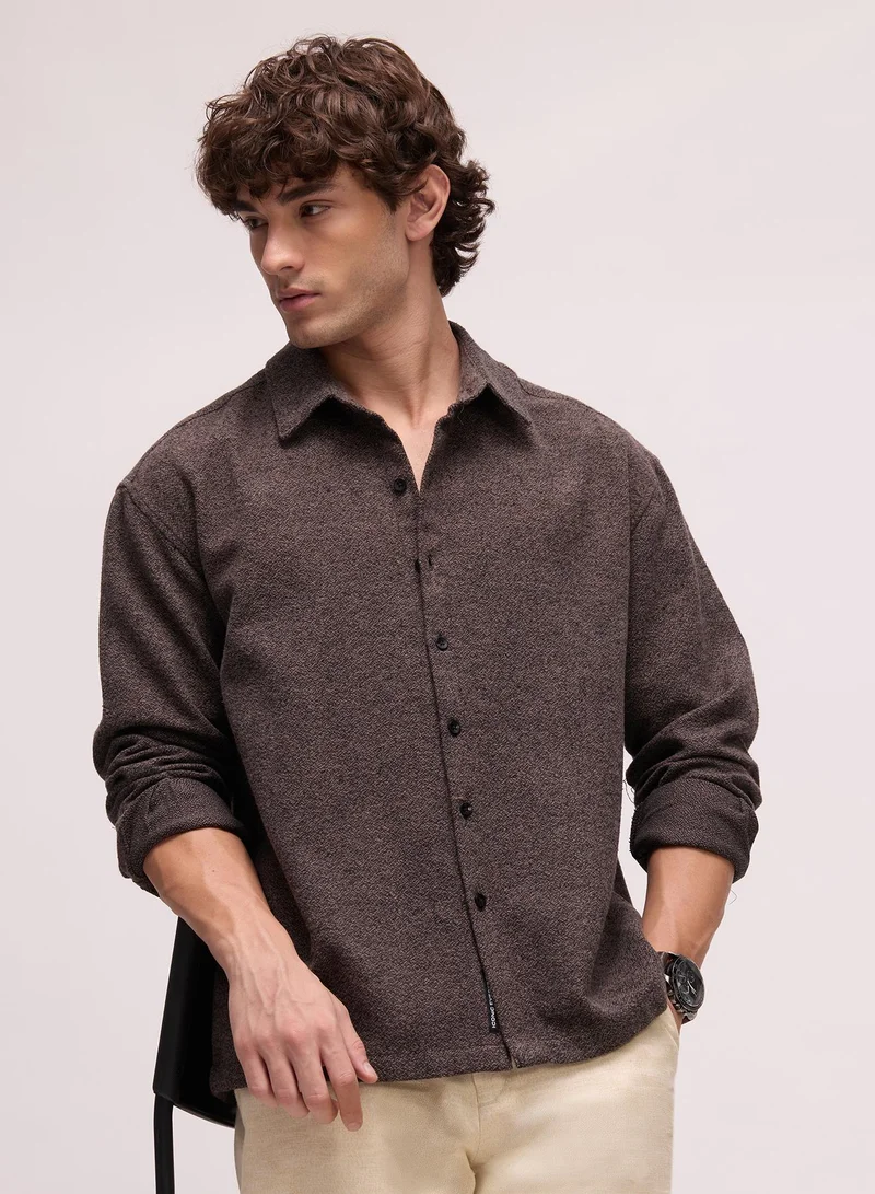 CAHOOT Men's Charcoal Plain/Basic Regular Shirt For Casual Wear | Collared Neck | Long Sleeve | Button Closure | Cotton Shirt Crafted With Comfort Fit For Everyday Wear