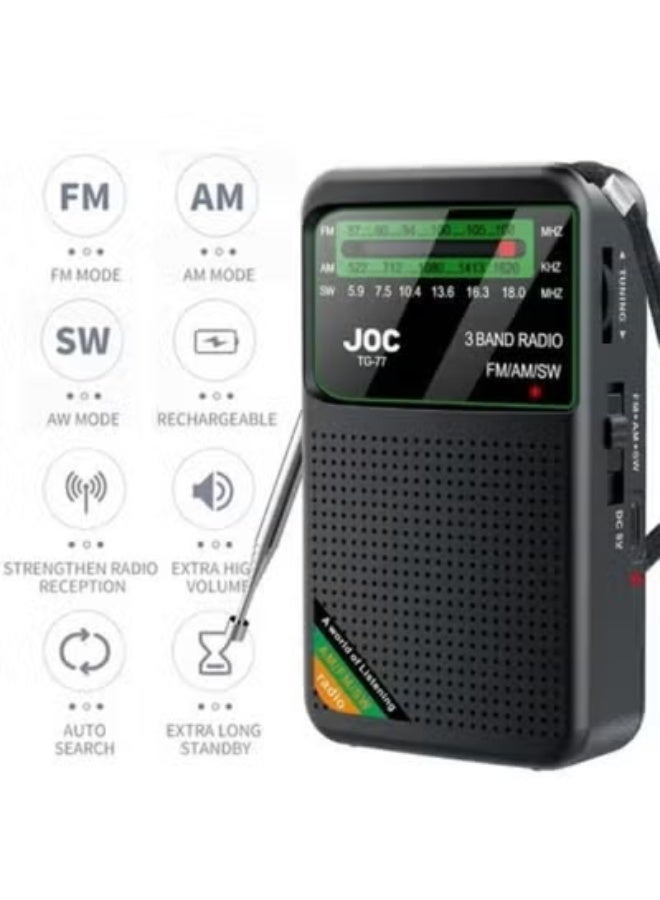 جوك راديو محمول FM AM SW، يعمل بالبطارية، أفضل استقبال، مكبر صوت محمول قابل لإعادة الشحن مع شاشة عرض عالية الدقة، مقبس سماعة رأس 3.5 مم، مناسب للاستخدام الداخلي والخارجي وفي حالات الطوارئ - Image 3