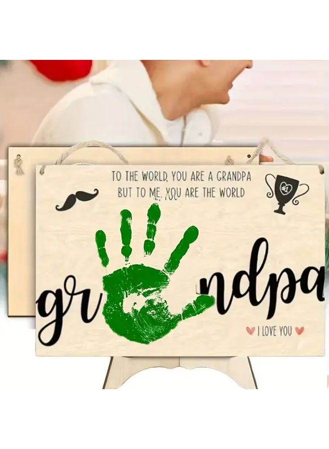 Vertical Desktop Grandpa Photo Frame With Green Handprint And Grandchilds Name DIY Keepsake Gift - Image 2