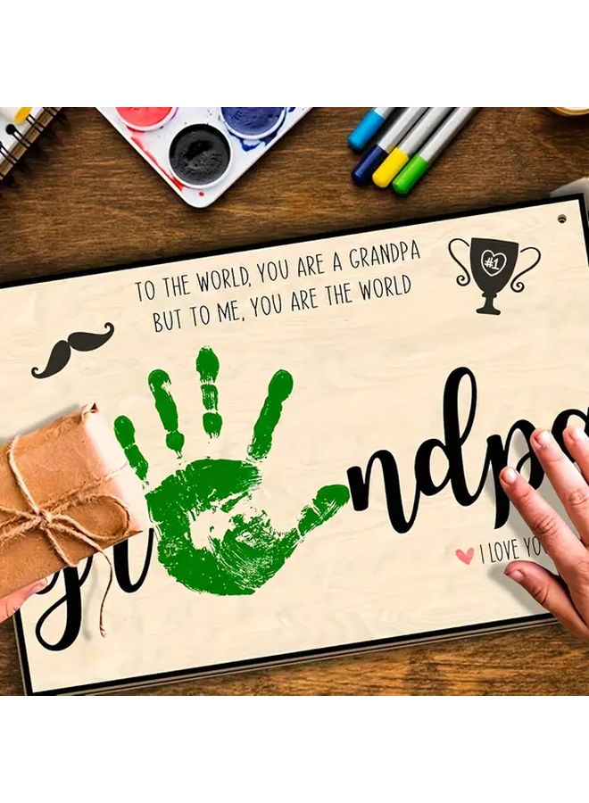 Vertical Desktop Grandpa Photo Frame With Green Handprint And Grandchilds Name DIY Keepsake Gift - Image 4