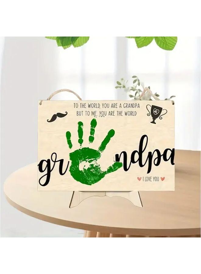 Vertical Desktop Grandpa Photo Frame With Green Handprint And Grandchilds Name DIY Keepsake Gift - Image 1