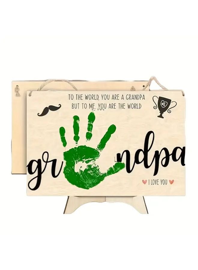Vertical Desktop Grandpa Photo Frame With Green Handprint And Grandchilds Name DIY Keepsake Gift - Image 5