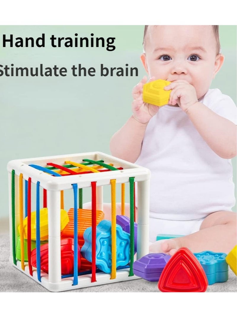 لعب مونتيسوري ل 1 سنة قديمة، مكعب بن و 6 شكل حسي كتل، لعبة الطفل 12-18 شهر، تنمية الهدايا ل Toddler العمر 12 3. - Image 1