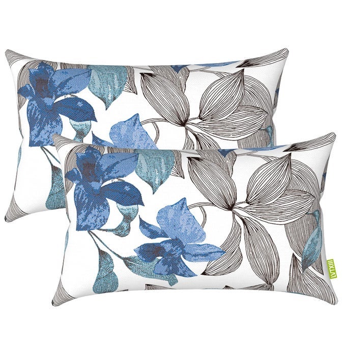 OUTDOOR PILLOW COVERS 12X20 INCH FADE RESISTANT PATIO LUMBAR PILLOW COVERS ALL WEATHER THROW CUSHION CASES FOR SOFA COUCH DECORATION SWAYING PALMS GREEN
