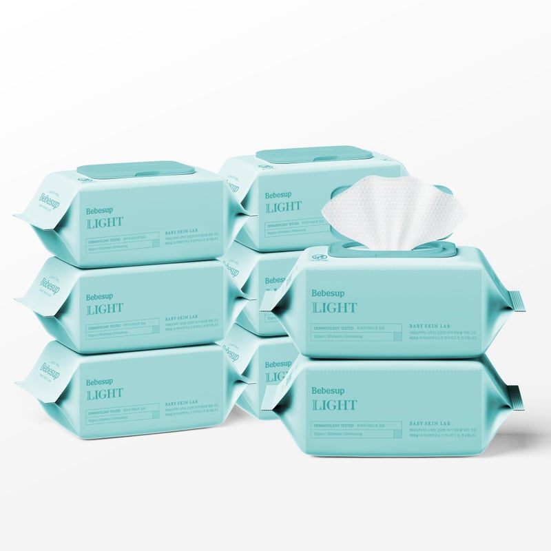 BEBESUP- Korea's #1 Light Baby Wipes - Safe even for Atopic Skin Hypoallergenic Water-Based Unscented Alcohol & Paraben-Free Organic Flip-Top Plant Based Organic Baby Wipes (640 Count 8 Packs) - Image 1
