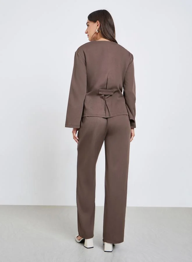 Styli  Women Brown Solid Wrap Top and Pants Co-Ords for Women | Best Price UAE